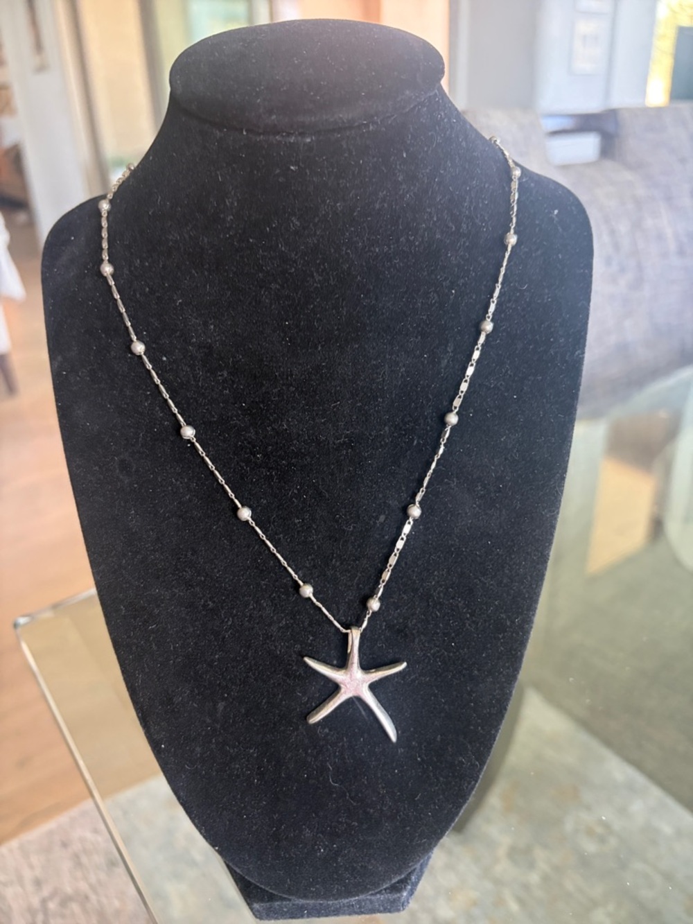 Sterling Silver Starfish Pendant Necklace - Silver 24” long